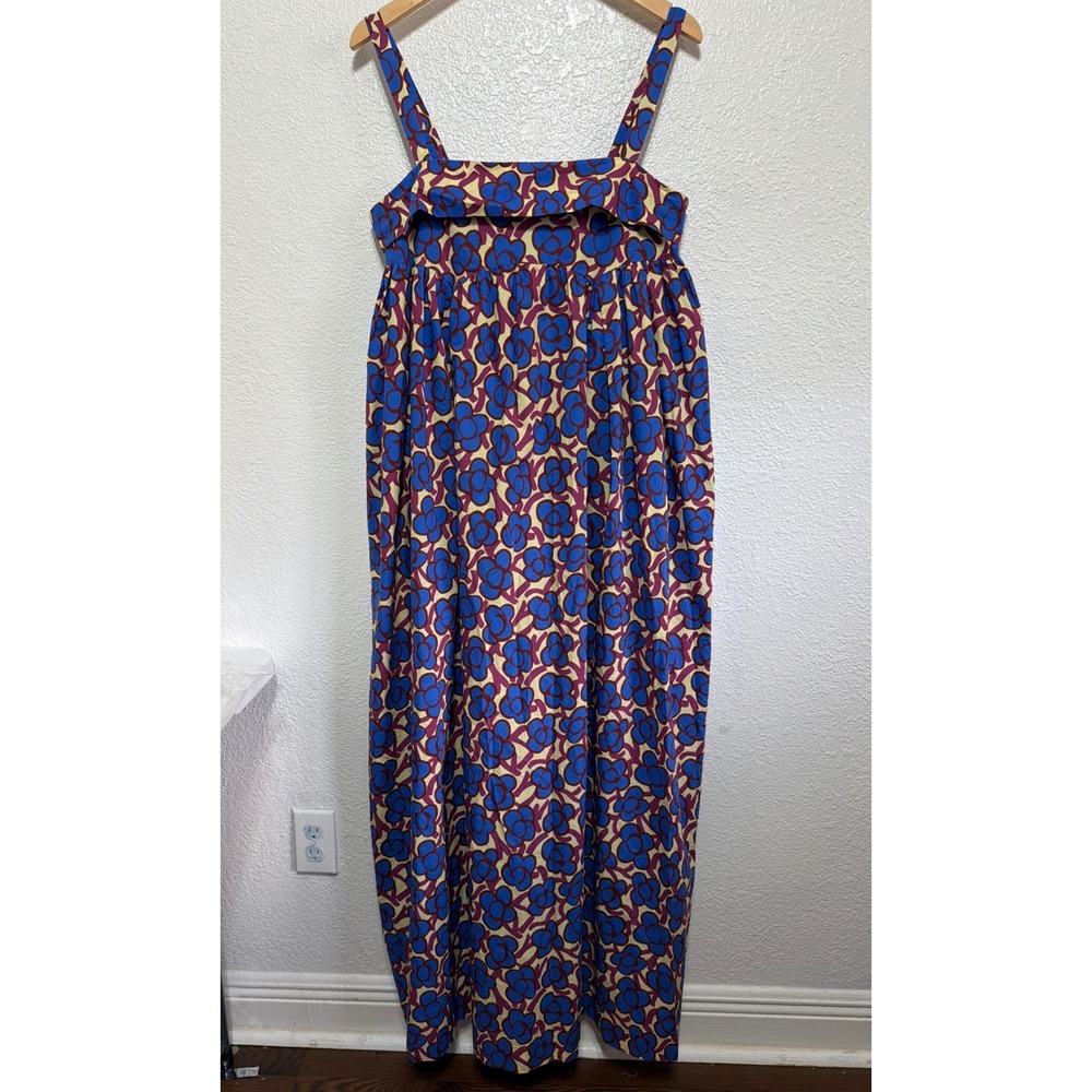 ODEEH Womens Floral Cotton Maxi Dress Blue Purple Yellow Square Neck Pockets 40 - Picture 7 of 14
